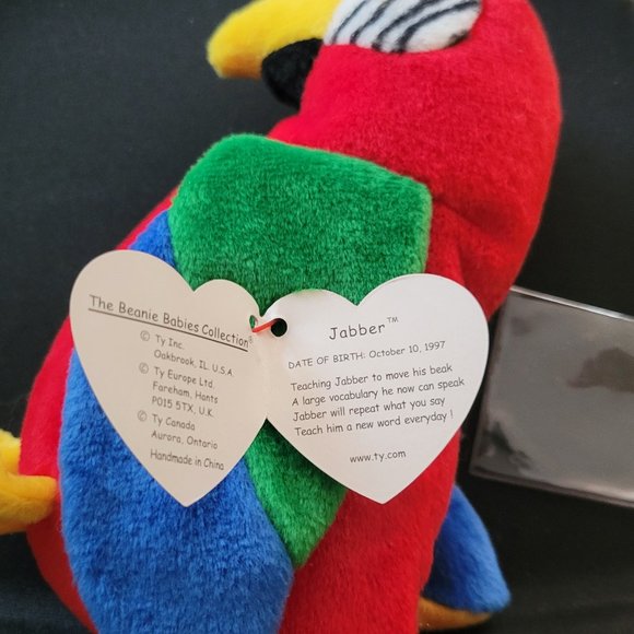 Ty Beanie Babies *RARE ERROR STAMP* Jabber Parrot Bird 1997 (Retired) - Picture 16 of 16